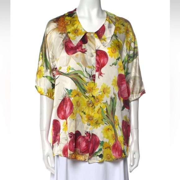 Dolce Gabbana Onion Print Silk Blouse Top - Picture 13 of 14